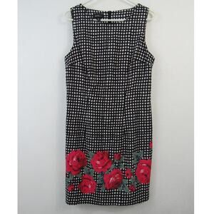 Alyx Size 14 Gingham Sheath Dress Black White Red Roses Sleeveless Tank Floral